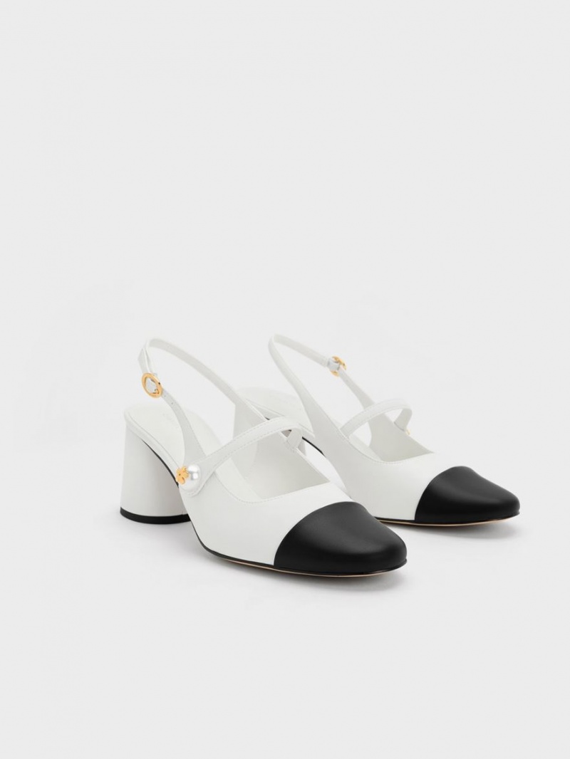 Pumps Charles & Keith Pearl Embellished Slingback Albi | 352WNEKMG