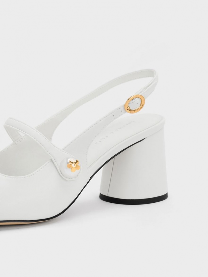 Pumps Charles & Keith Pearl Embellished Slingback Albi | 352WNEKMG