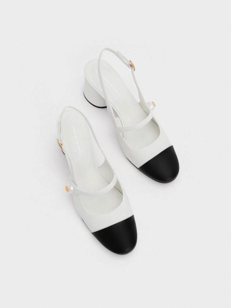 Pumps Charles & Keith Pearl Embellished Slingback Albi | 352WNEKMG