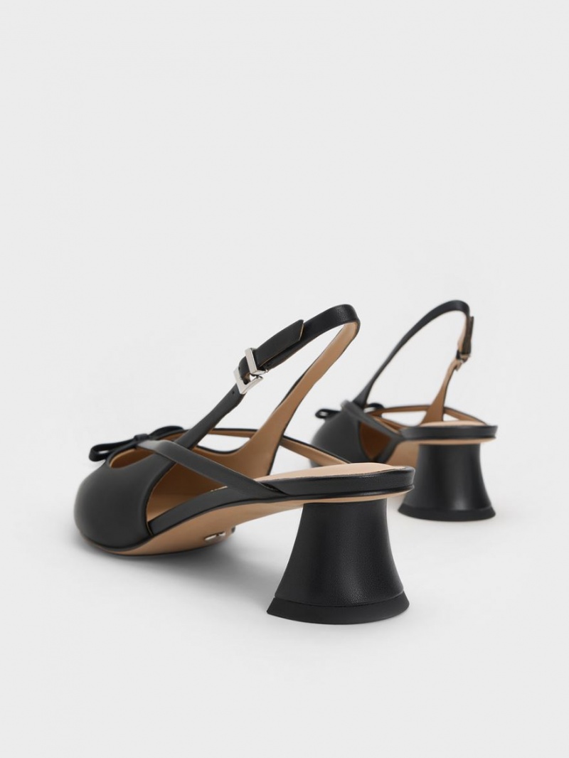 Pumps Charles & Keith Piele Bow Cu Bretele Slingback Negrii | 795KWOVUI