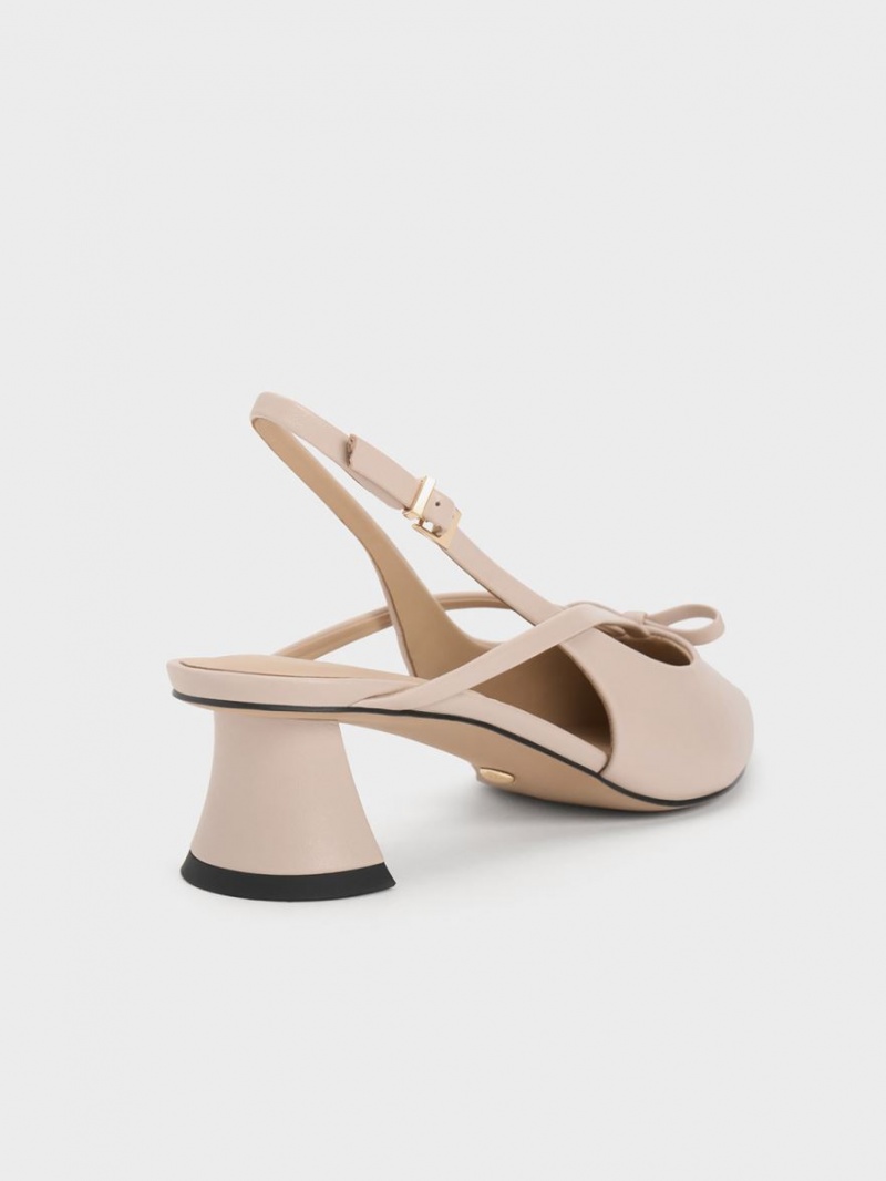 Pumps Charles & Keith Piele Bow Cu Bretele Slingback Bej | 536FWZGES