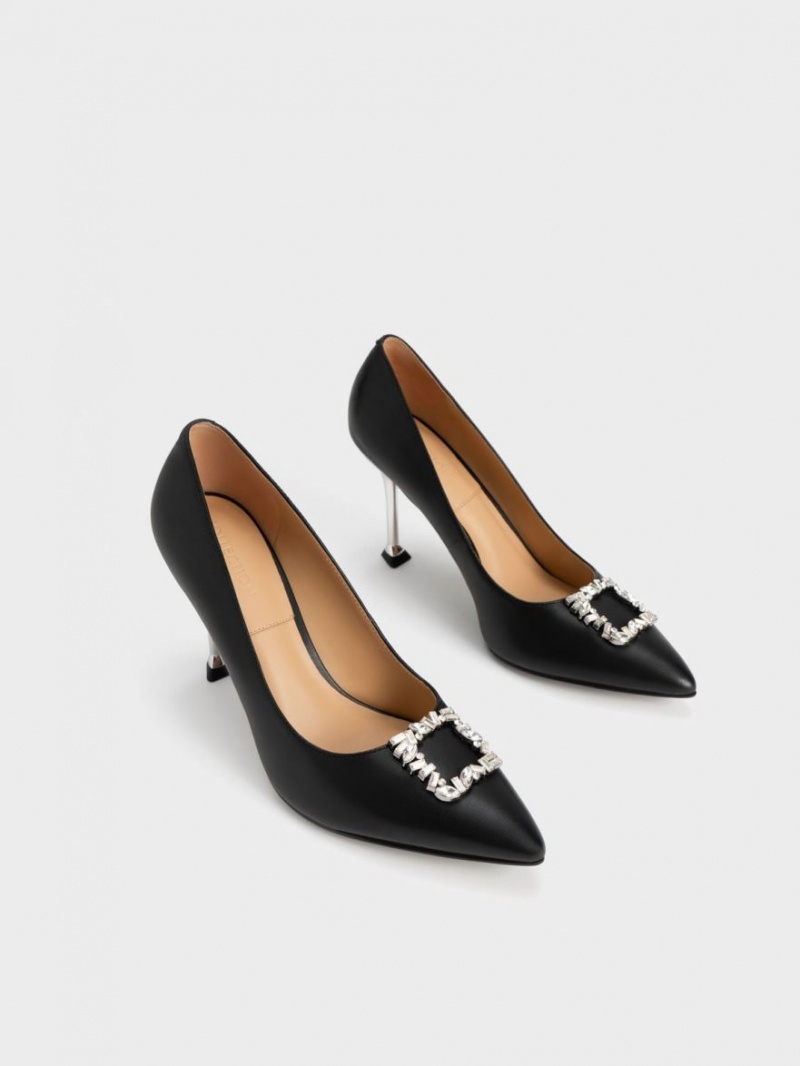 Pumps Charles & Keith Piele Gem-Embellished Negrii | 897SHLCON
