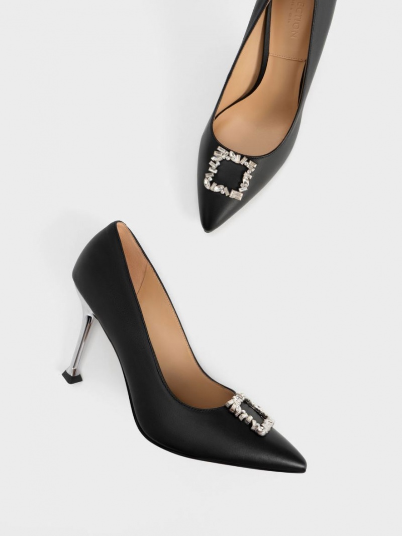 Pumps Charles & Keith Piele Gem-Embellished Negrii | 897SHLCON