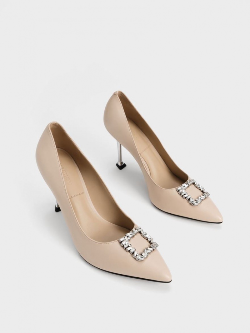 Pumps Charles & Keith Piele Gem-Embellished Bej | 897LTDCIW