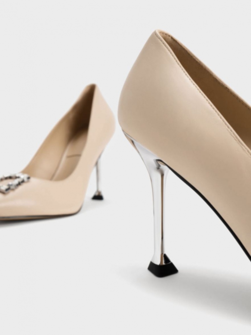 Pumps Charles & Keith Piele Gem-Embellished Bej | 897LTDCIW