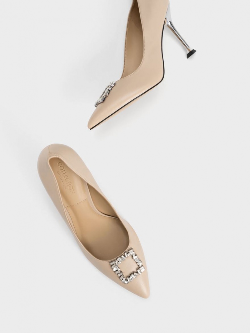 Pumps Charles & Keith Piele Gem-Embellished Bej | 897LTDCIW