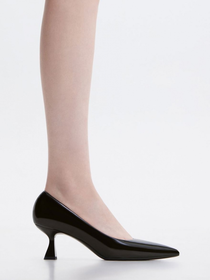 Pumps Charles & Keith Pointed-Bombeu Flare Heel Negrii | 186ZAINQP