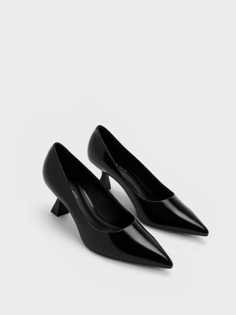Pumps Charles & Keith Pointed-Bombeu Flare Heel Negrii | 186ZAINQP