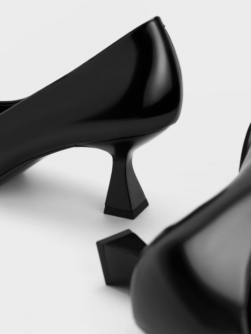 Pumps Charles & Keith Pointed-Bombeu Flare Heel Negrii | 186ZAINQP