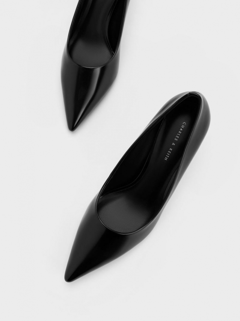 Pumps Charles & Keith Pointed-Bombeu Flare Heel Negrii | 186ZAINQP