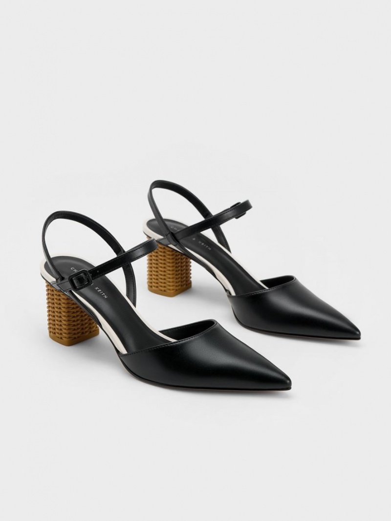 Pumps Charles & Keith Rattan Block Heel Negrii | 328LMYRJI