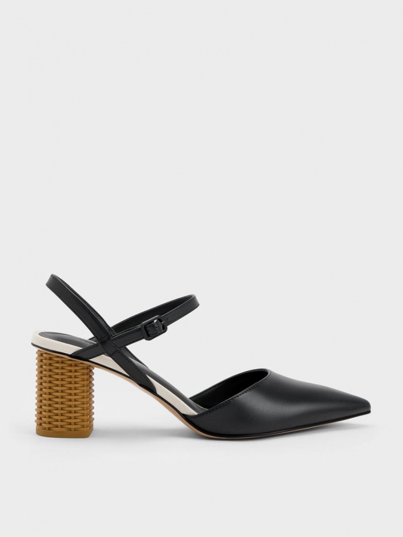 Pumps Charles & Keith Rattan Block Heel Negrii | 328LMYRJI