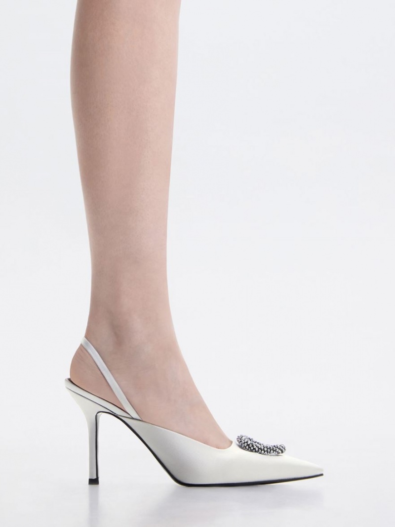 Pumps Charles & Keith Recycled Polyester Beaded Circle Slingback Argintii | 019BKICEU