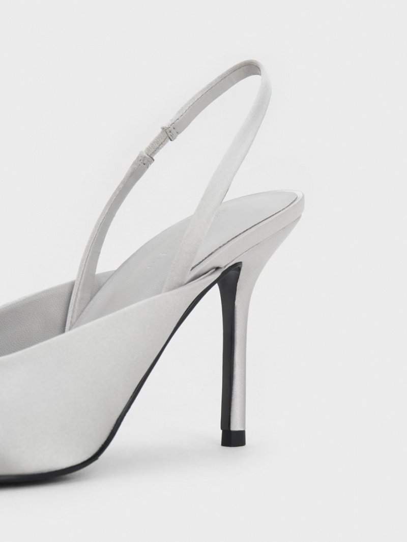 Pumps Charles & Keith Recycled Polyester Beaded Circle Slingback Argintii | 019BKICEU
