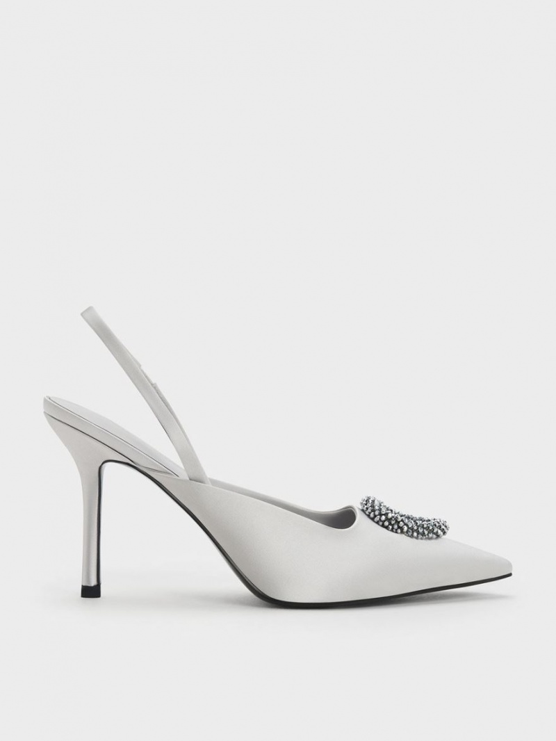 Pumps Charles & Keith Recycled Polyester Beaded Circle Slingback Argintii | 019BKICEU