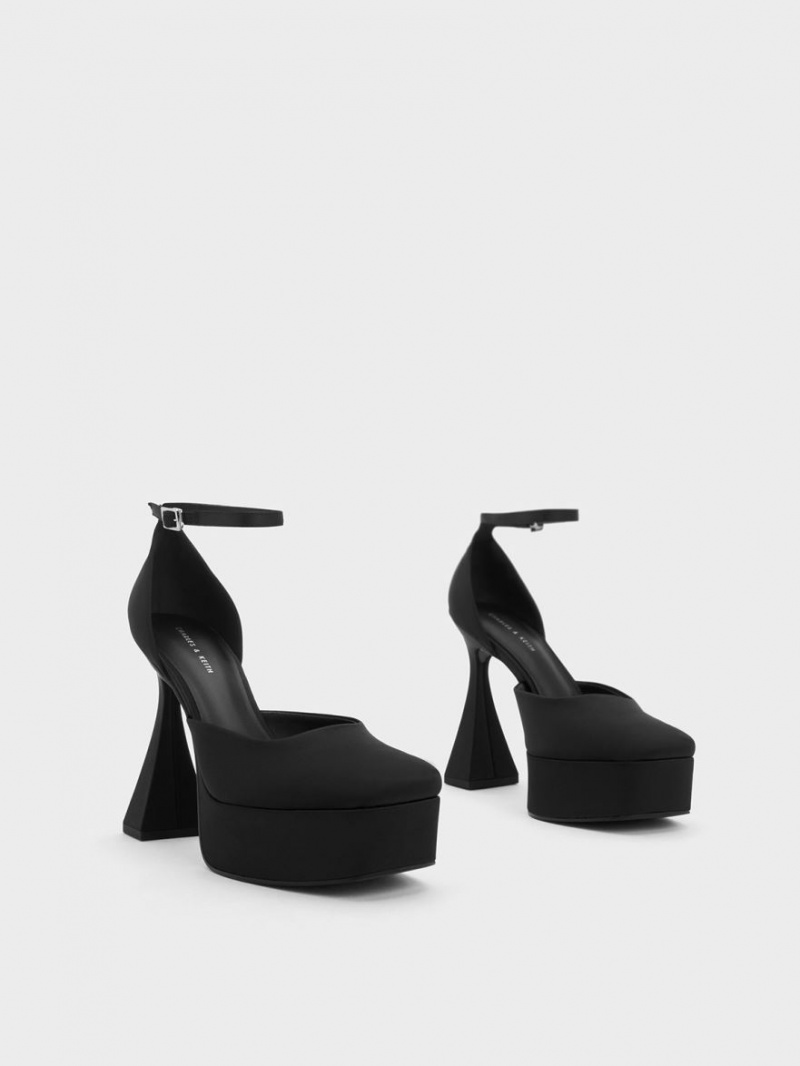 Pumps Charles & Keith Recycled Polyester Flare Heel D'Orsay Negrii | 306BFMXYS
