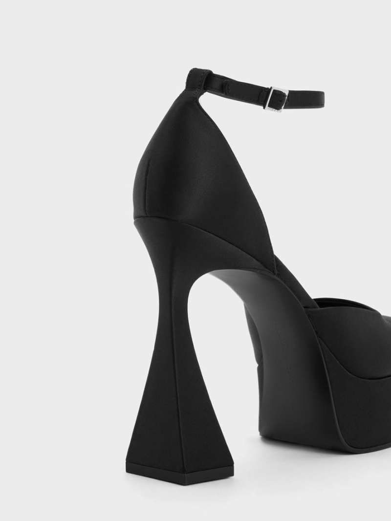 Pumps Charles & Keith Recycled Polyester Flare Heel D'Orsay Negrii | 306BFMXYS