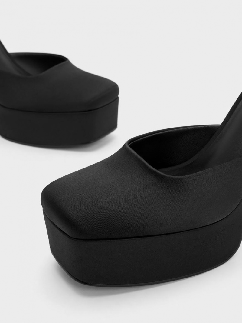 Pumps Charles & Keith Recycled Polyester Flare Heel D'Orsay Negrii | 306BFMXYS