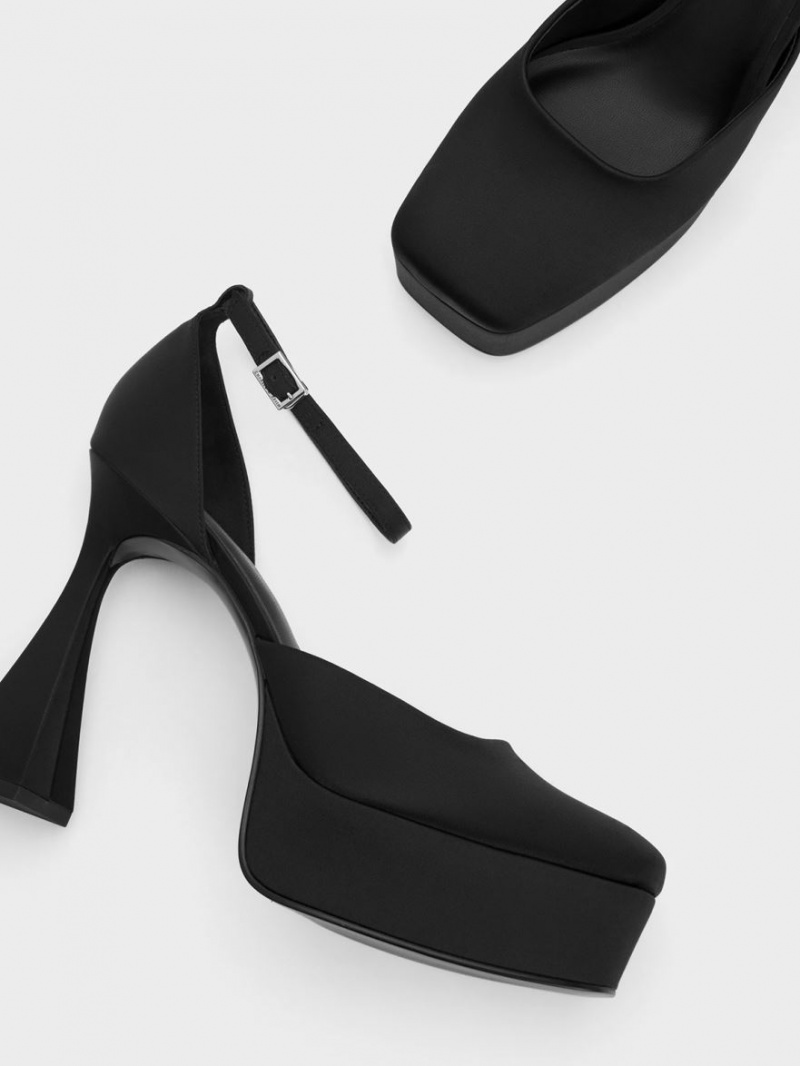 Pumps Charles & Keith Recycled Polyester Flare Heel D'Orsay Negrii | 306BFMXYS