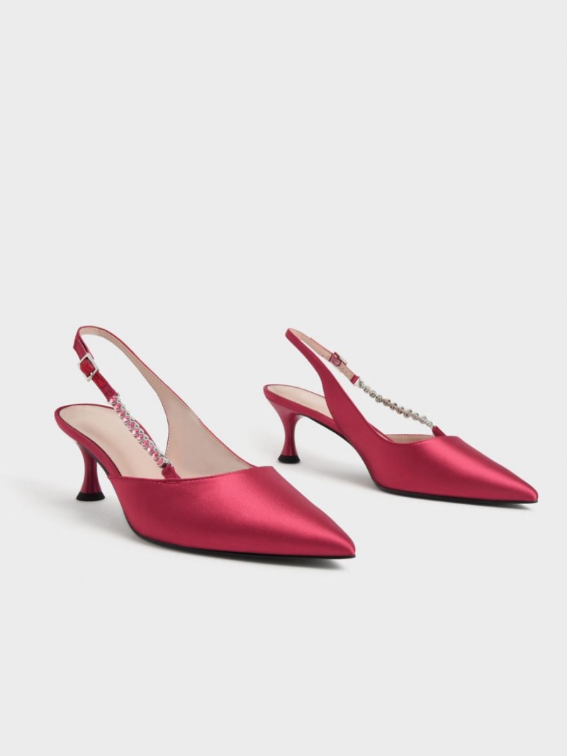 Pumps Charles & Keith Recycled Polyester Gem-Curea Slingback Rosii | 468GMPHWJ
