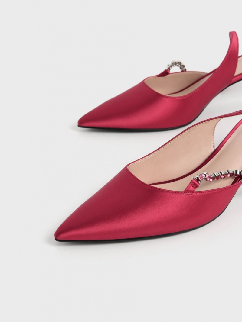 Pumps Charles & Keith Recycled Polyester Gem-Curea Slingback Rosii | 468GMPHWJ