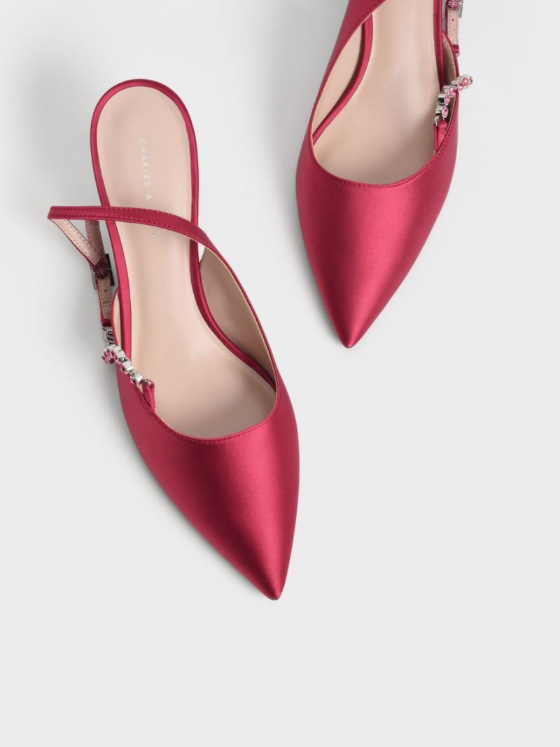 Pumps Charles & Keith Recycled Polyester Gem-Curea Slingback Rosii | 468GMPHWJ