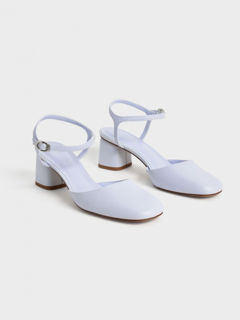 Pumps Charles & Keith Round Bombeu Ankle-Curea Albastri Deschis | 641JRKUYF