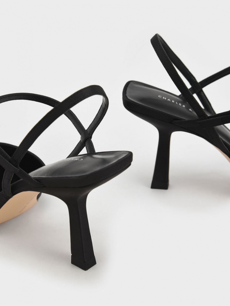 Pumps Charles & Keith Satin Ankle-Curea Negrii | 760XUOKGB