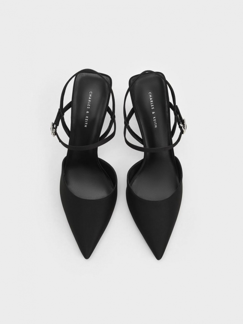Pumps Charles & Keith Satin Ankle-Curea Negrii | 760XUOKGB