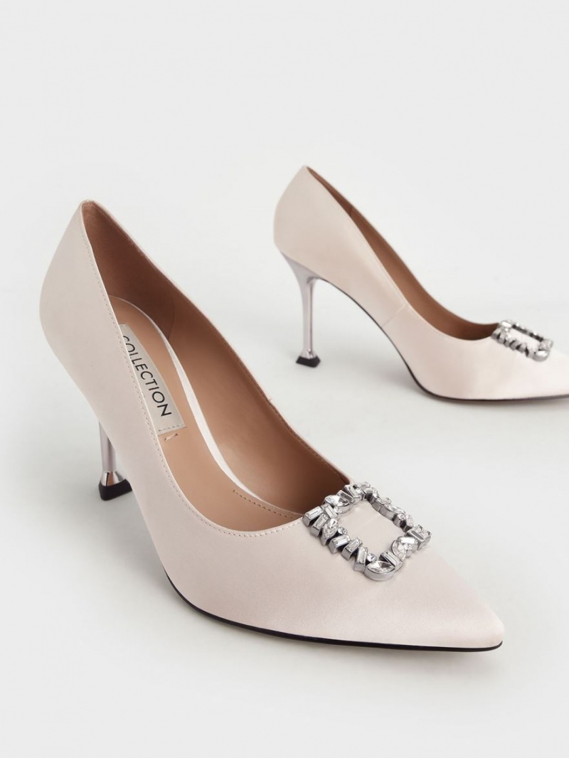 Pumps Charles & Keith Satin Gem-Embellished Albi | 695HBFKVU