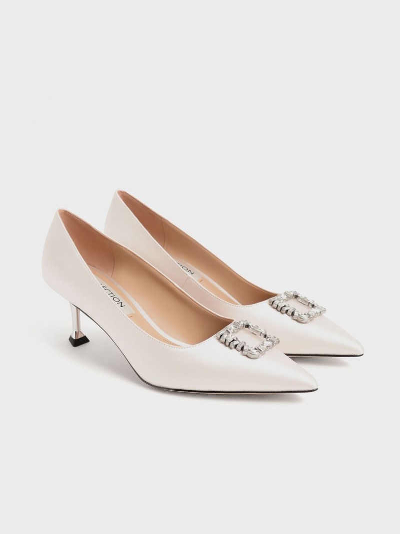 Pumps Charles & Keith Satin Gem-Embellished Kitten Heel Albi | 453CSNVHP