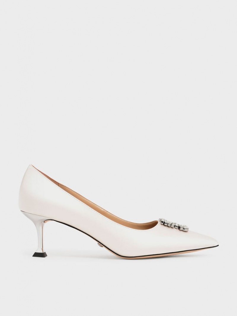 Pumps Charles & Keith Satin Gem-Embellished Kitten Heel Albi | 453CSNVHP