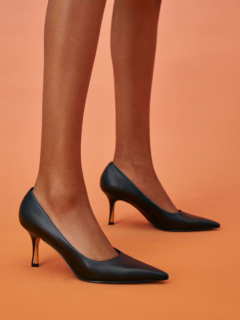 Pumps Charles & Keith Sculptural Heel Pointed-Bombeu Negrii | 580IDLMZO