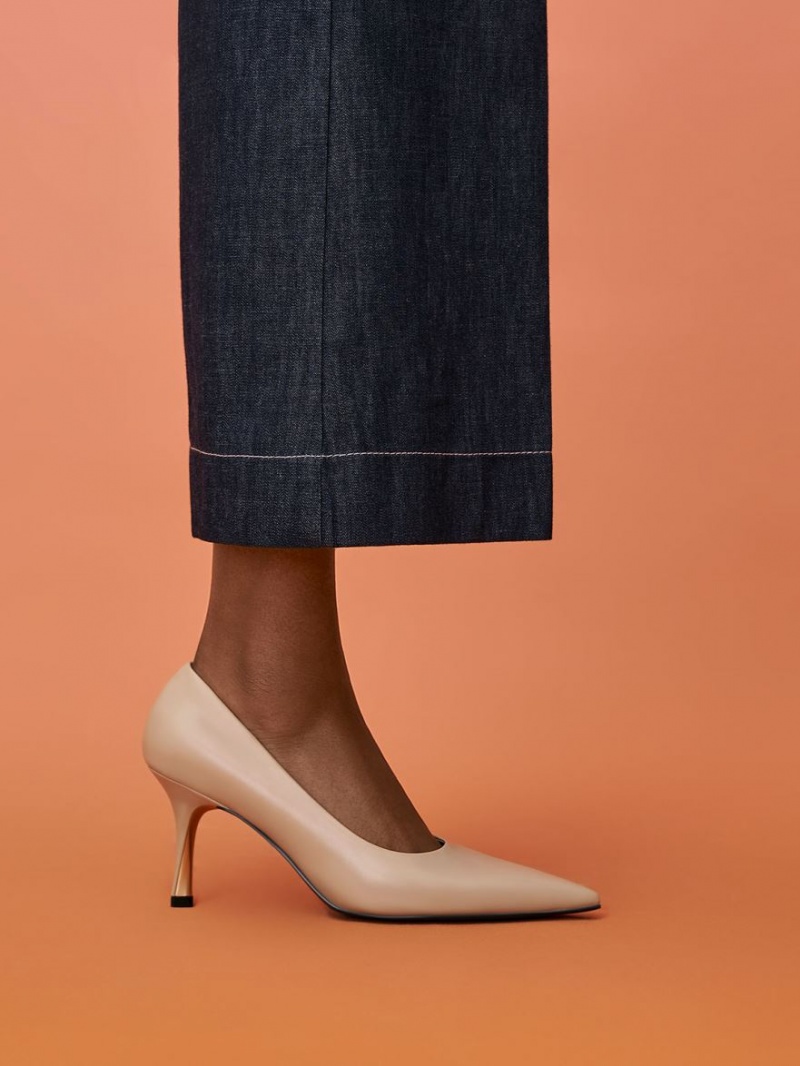 Pumps Charles & Keith Sculptural Heel Pointed-Bombeu Bej | 035NMZGLR