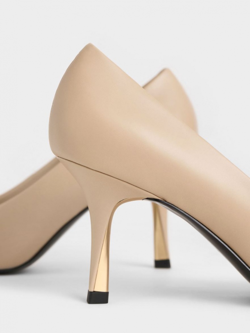 Pumps Charles & Keith Sculptural Heel Pointed-Bombeu Bej | 035NMZGLR
