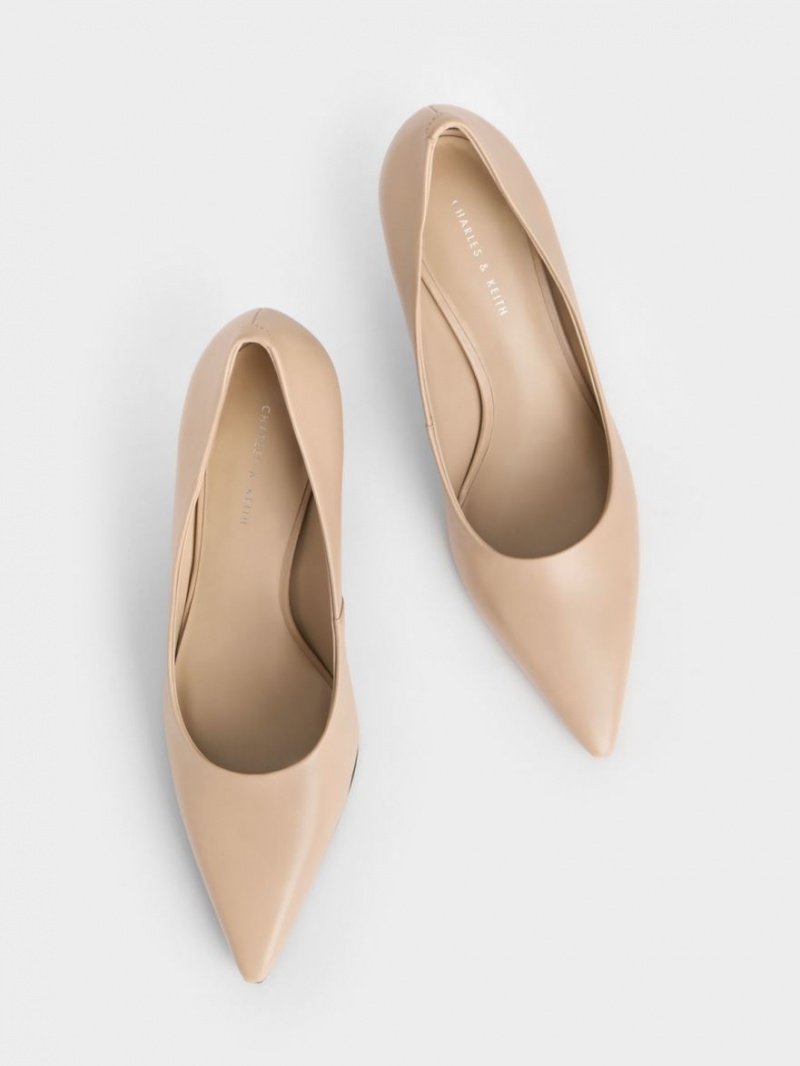 Pumps Charles & Keith Sculptural Heel Pointed-Bombeu Bej | 035NMZGLR