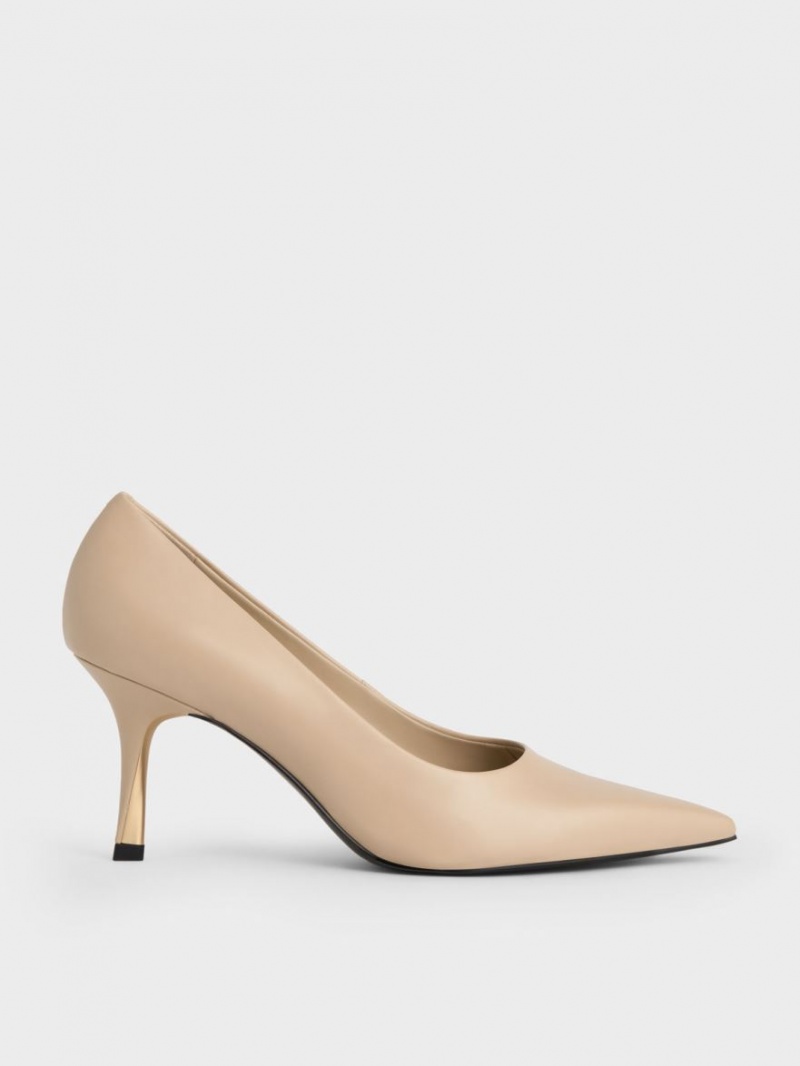 Pumps Charles & Keith Sculptural Heel Pointed-Bombeu Bej | 035NMZGLR