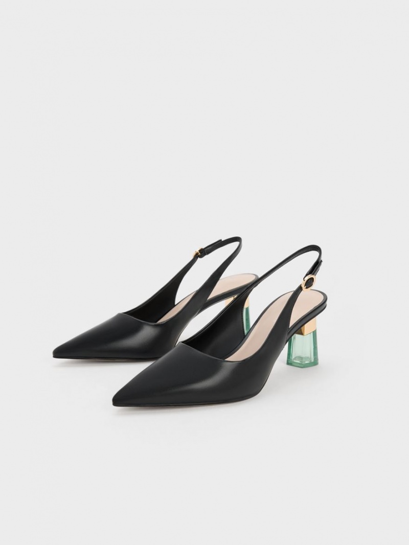 Pumps Charles & Keith See-Through Trapeze Heel Slingback Negrii | 490VPIAGS