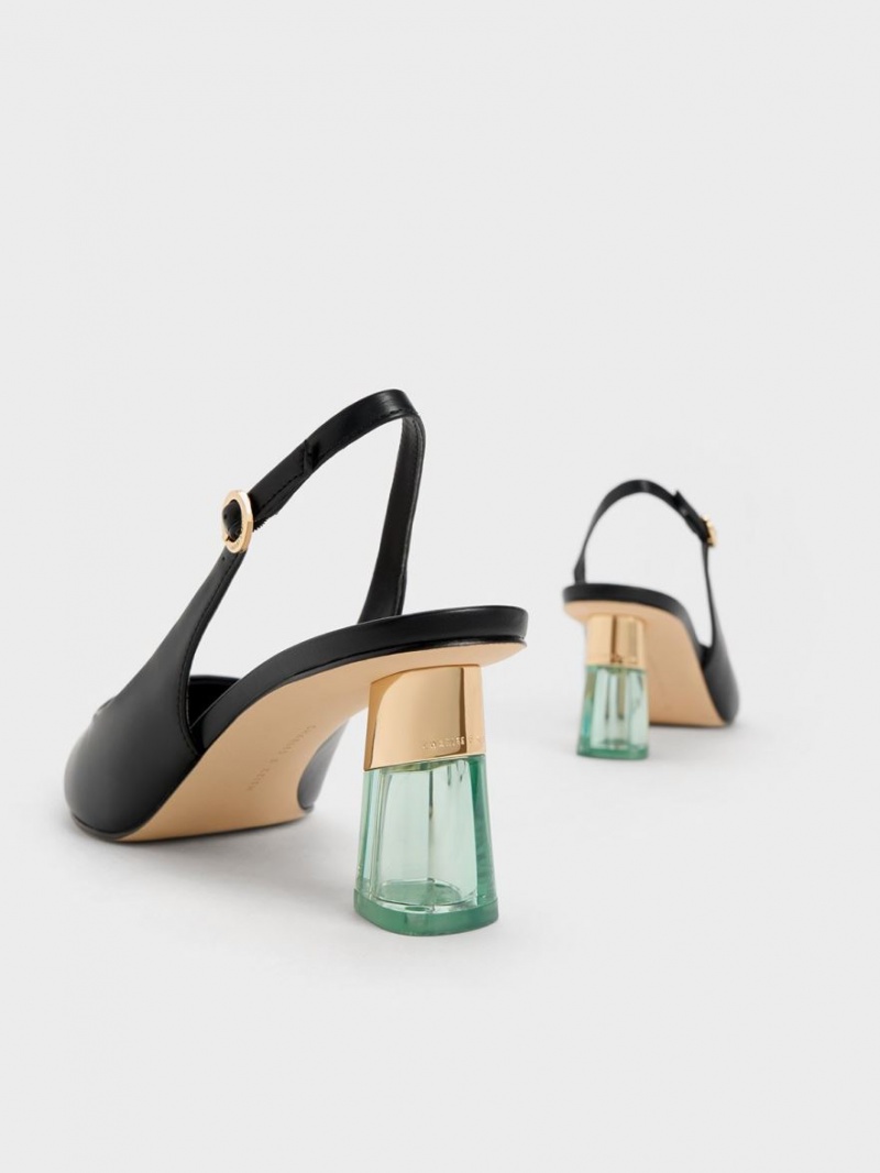 Pumps Charles & Keith See-Through Trapeze Heel Slingback Negrii | 490VPIAGS