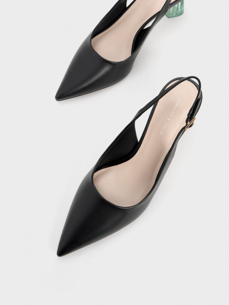 Pumps Charles & Keith See-Through Trapeze Heel Slingback Negrii | 490VPIAGS