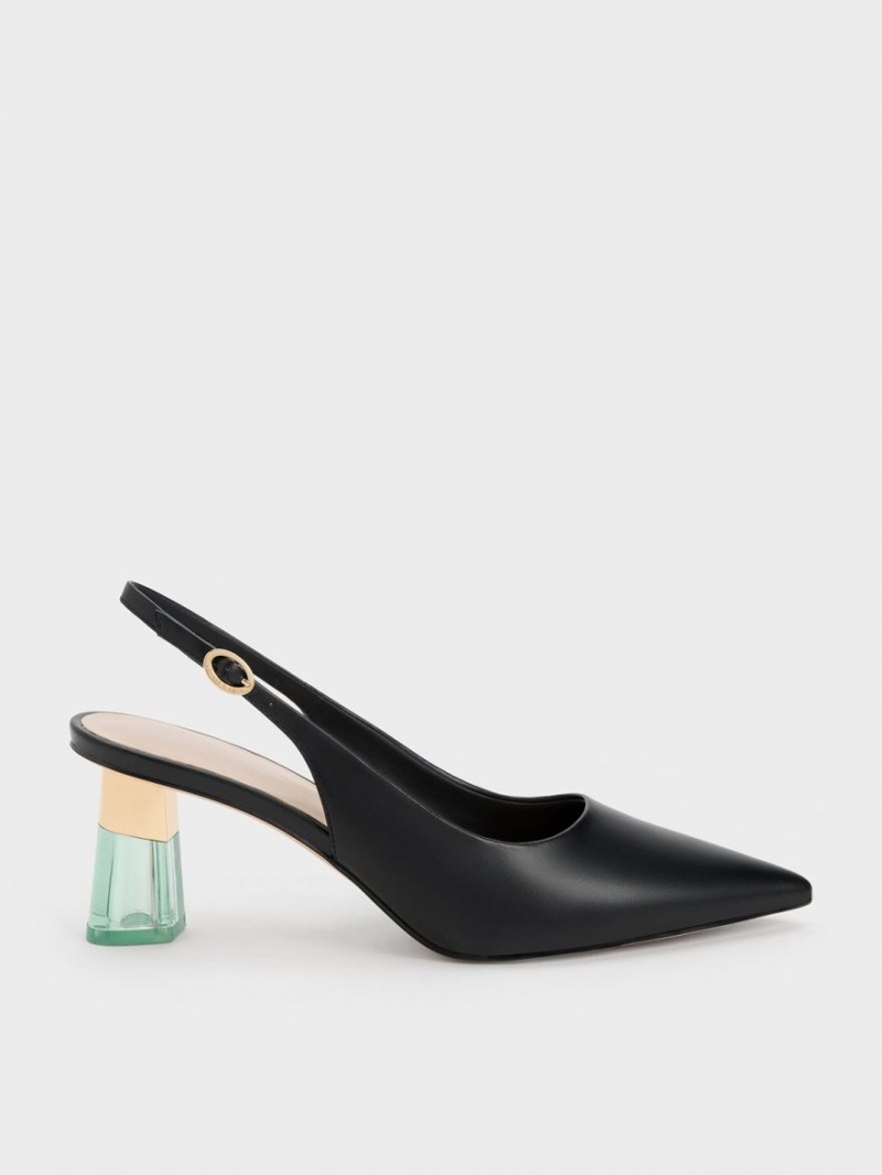 Pumps Charles & Keith See-Through Trapeze Heel Slingback Negrii | 490VPIAGS