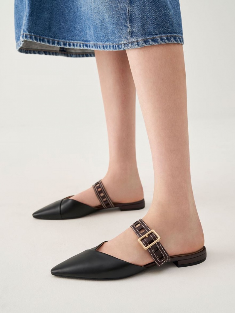 Pumps Charles & Keith Sepphe Cut-Out Curea Plati Mule Negrii | 495YIMBAW