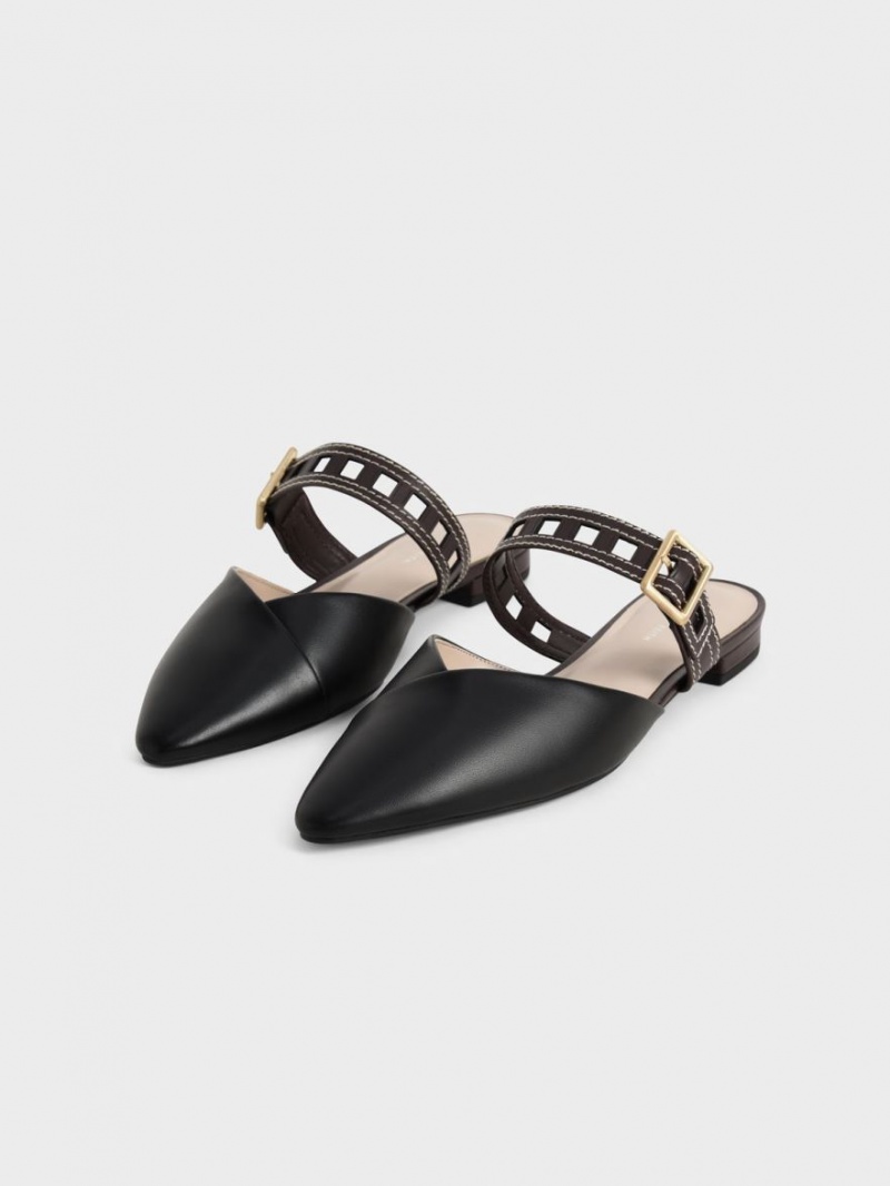 Pumps Charles & Keith Sepphe Cut-Out Curea Plati Mule Negrii | 495YIMBAW
