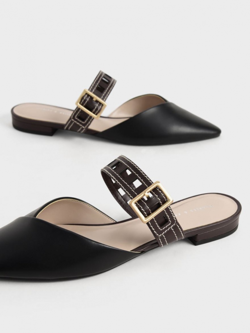 Pumps Charles & Keith Sepphe Cut-Out Curea Plati Mule Negrii | 495YIMBAW