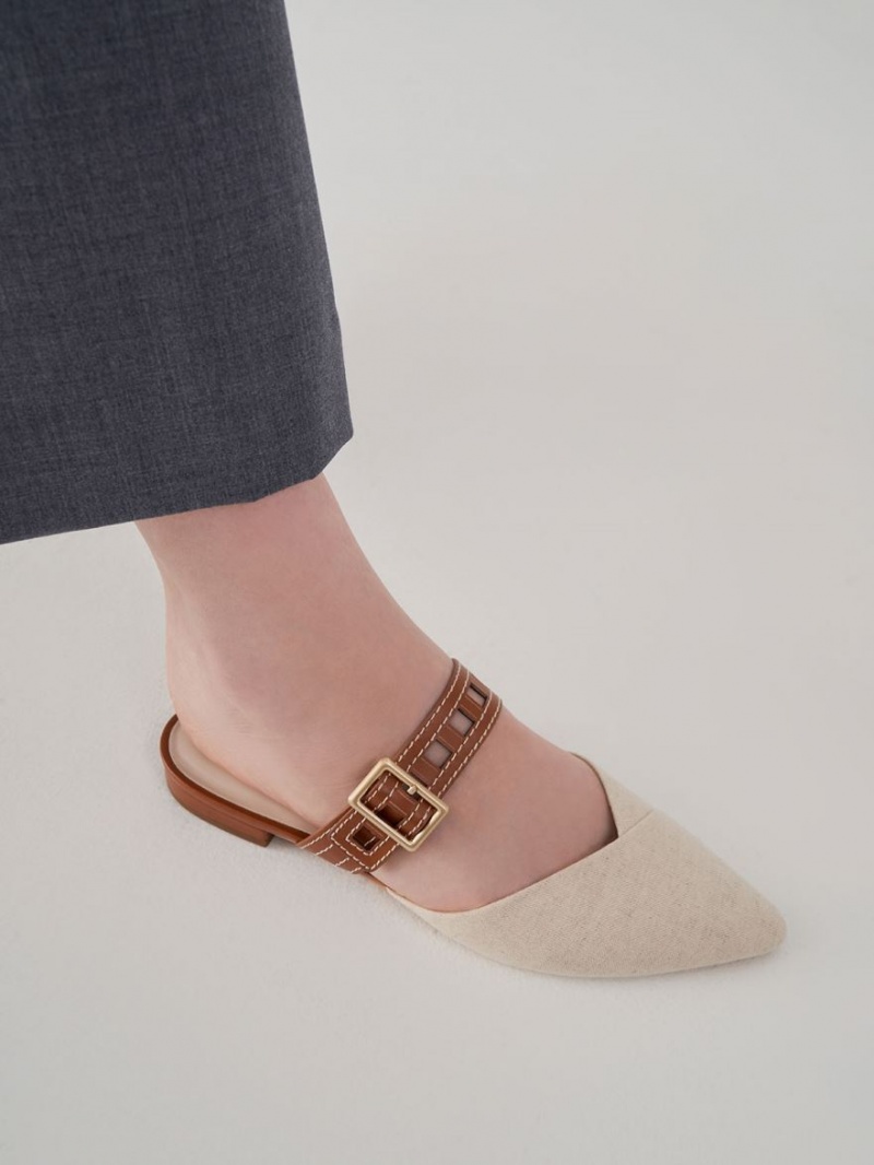 Pumps Charles & Keith Sepphe Cut-Out Curea Plati Mule Albi | 341QIEGSZ
