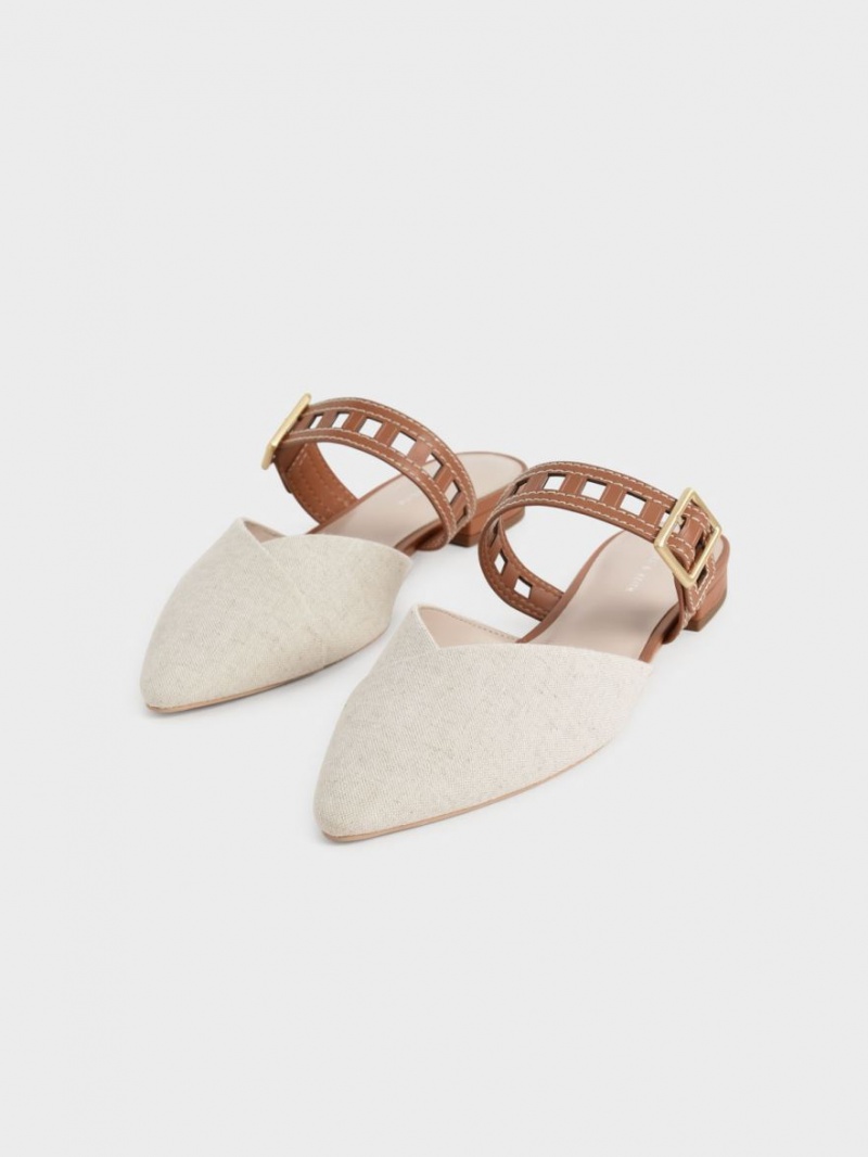 Pumps Charles & Keith Sepphe Cut-Out Curea Plati Mule Albi | 341QIEGSZ
