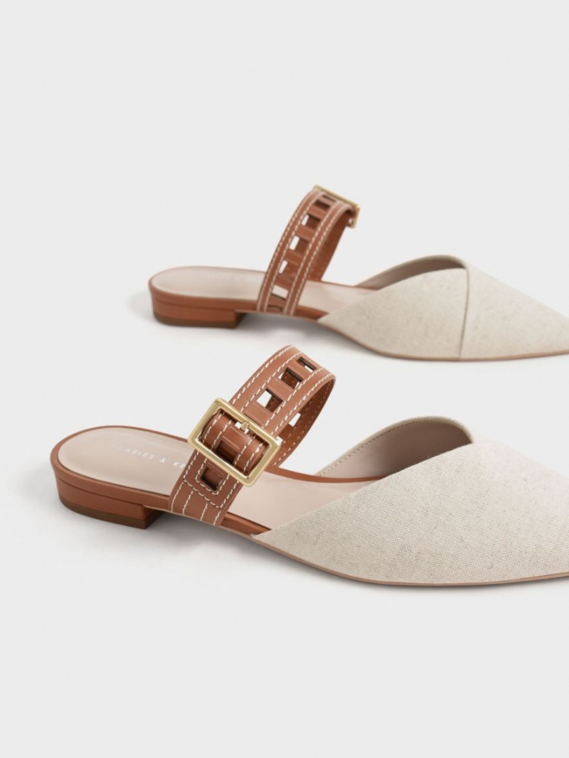 Pumps Charles & Keith Sepphe Cut-Out Curea Plati Mule Albi | 341QIEGSZ