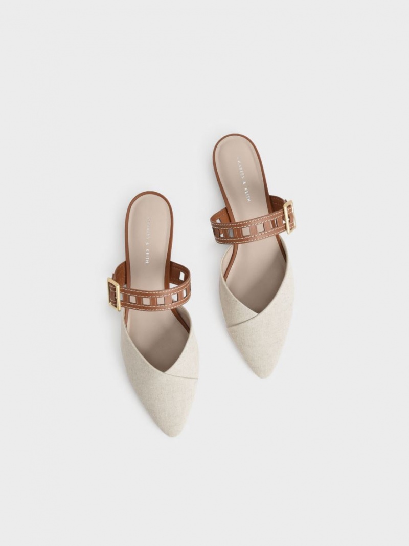 Pumps Charles & Keith Sepphe Cut-Out Curea Plati Mule Albi | 341QIEGSZ