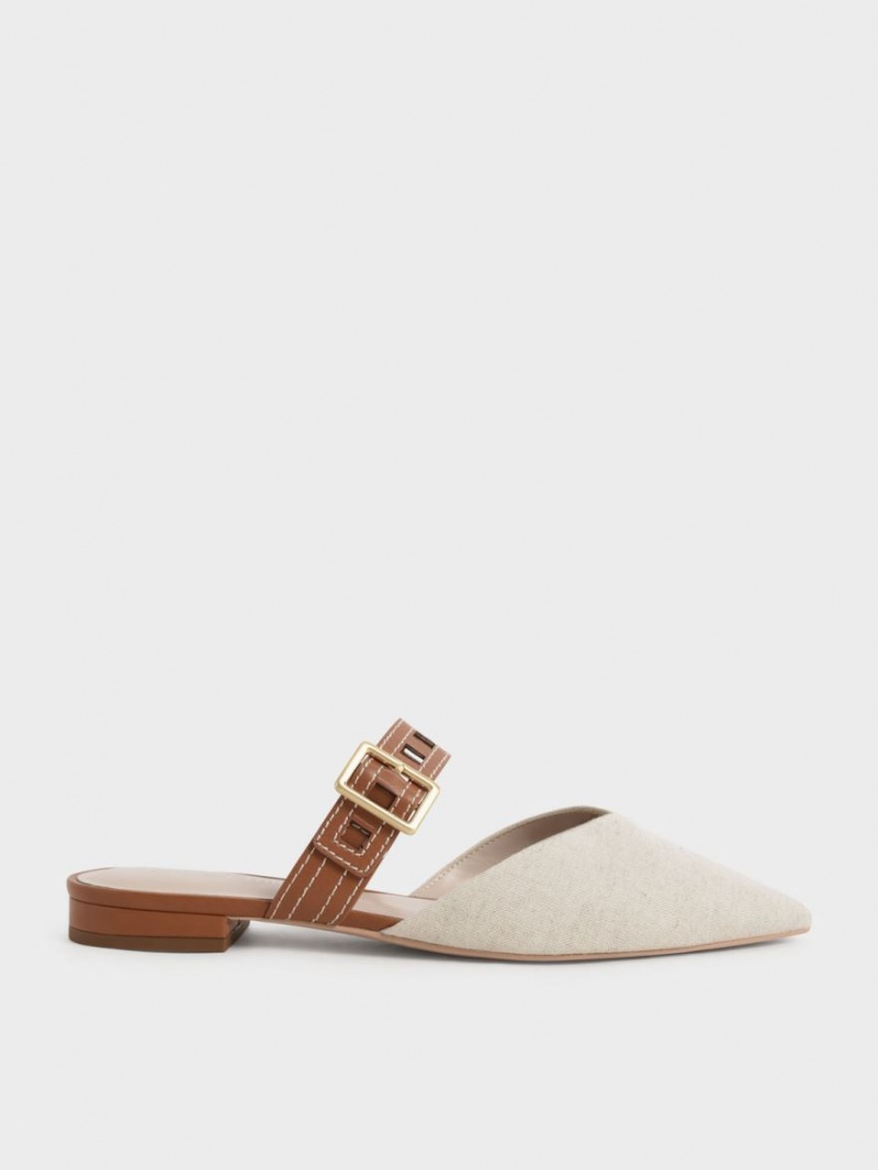 Pumps Charles & Keith Sepphe Cut-Out Curea Plati Mule Albi | 341QIEGSZ