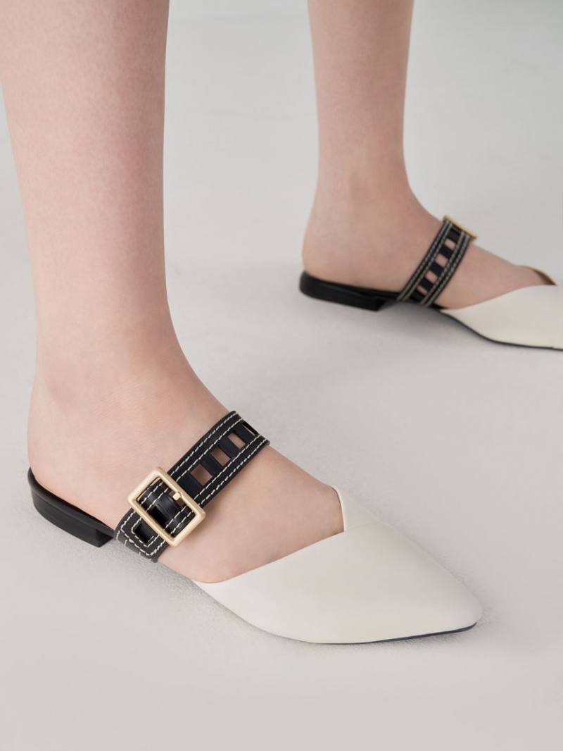Pumps Charles & Keith Sepphe Cut-Out Curea Plati Mule Albi | 518ZQYUMC